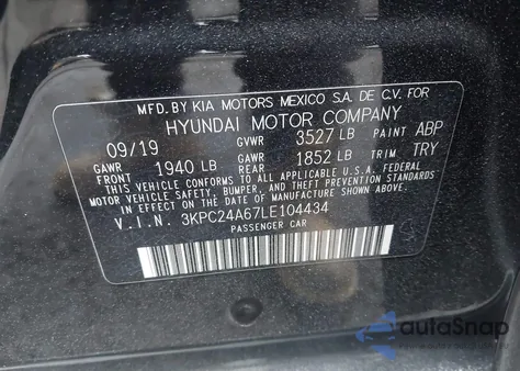 2020 Hyundai Accent Sel z USA, uszkodzony, nr VIN 3KPC24A67LE104434
